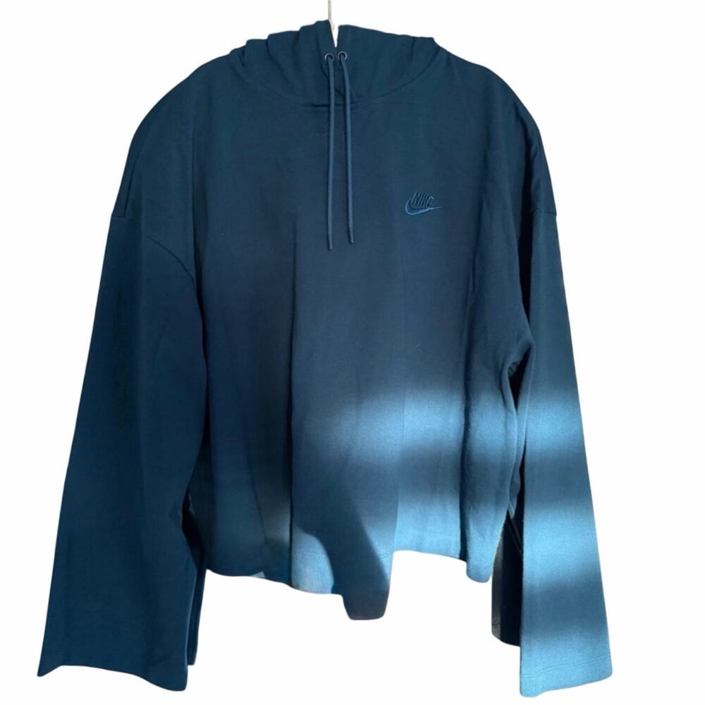 Nike Women’s Blue Cropped Hoodie with Hood and Drawstrings LARGE 12-14